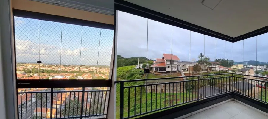 Sacada de apartamento com fechamento em vidro